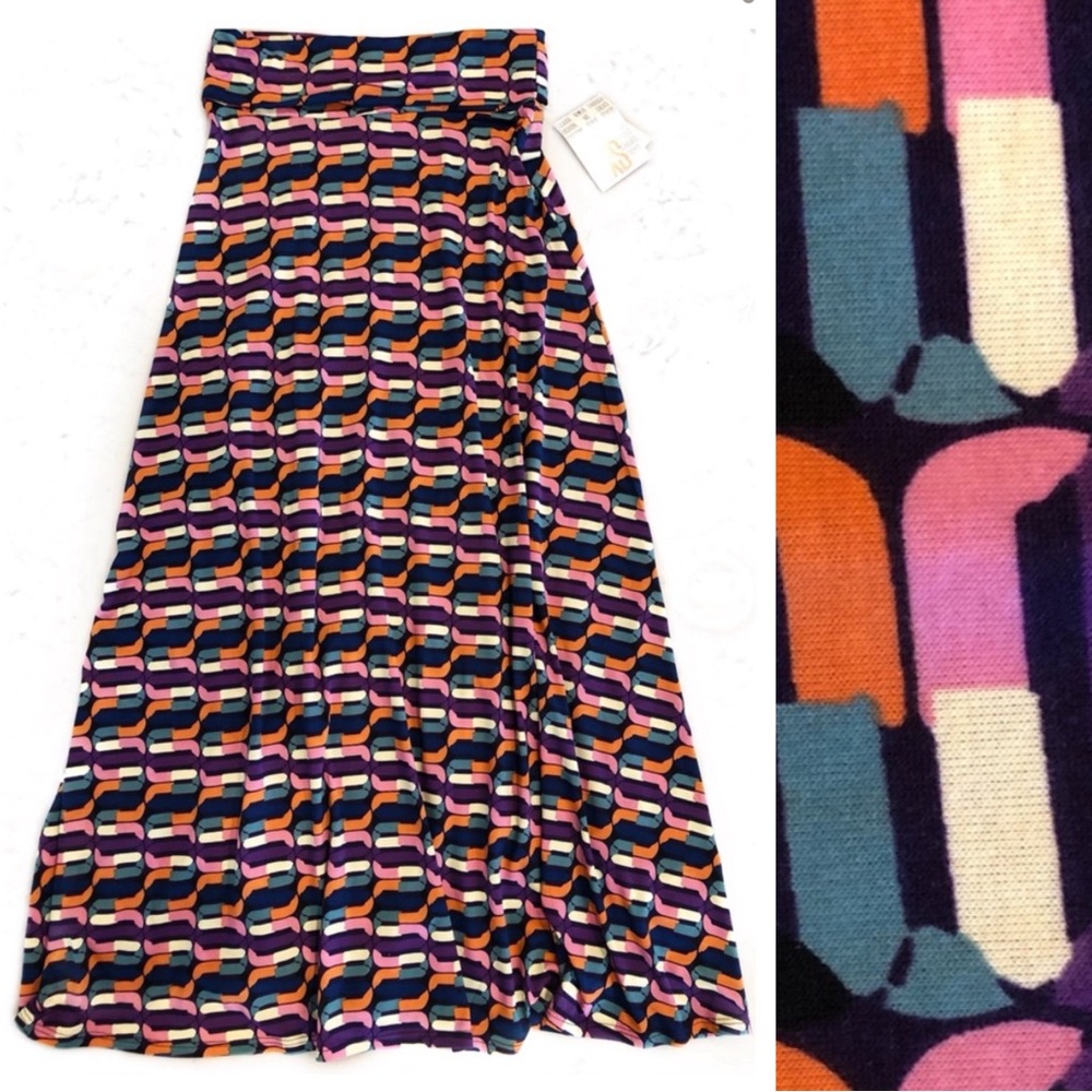 NWT LuLaRoe Geometric Maxi Skirt XS Retro Mod Maximalist Artsy Print